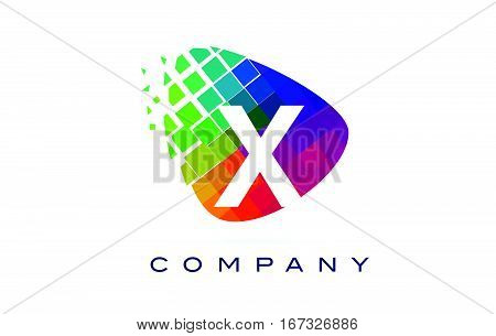 Letter X Colourful Logo. Rainbow X Letter Icon with Shattered Blocks.