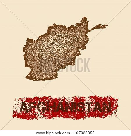 Afghanistan Distressed Map. Grunge Patriotic Poster With Textured Country Ink Stamp And Roller Paint