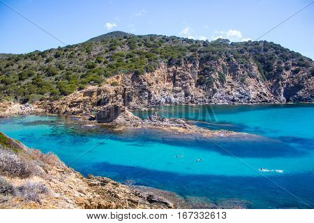 Sardinia beatifull creek crystal water with rock and tree