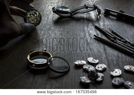 The procces of watch repair with the special tools