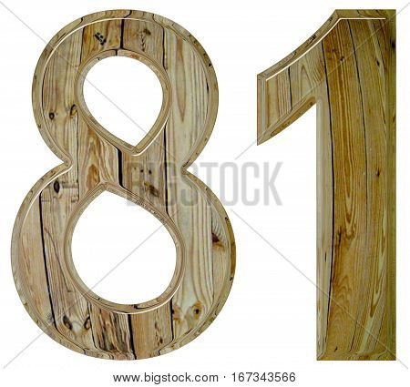 Numeral 81, Eighty One, Isolated On White Background, 3D Render
