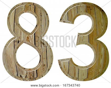 Numeral 83, Eighty Three, Isolated On White Background, 3D Render