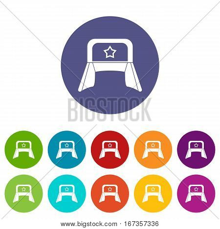 Hat with earflaps set icons in different colors isolated on white background