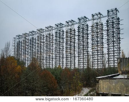 Former Russian over the horizon radar system DUGA 3 (Woodpecker) close to Chernobyl that allowed to track ballistic missile launches