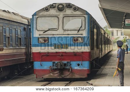 Fast trains in Vietnam on big station