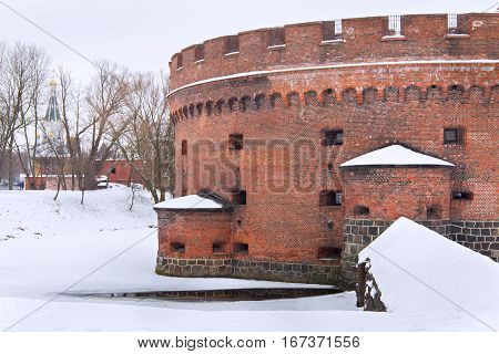 Tower of Der Dona now museum of Amber. Part of the german defensive fortifications in the Konigsberg. After Second World War Konigsberg was called Kaliningrad and became part of Russia.