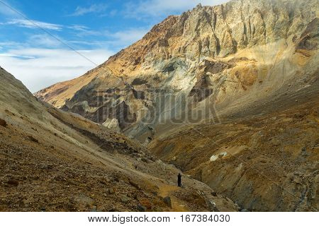 Climbing to the active volcano Mutnovsky on Kamchatka.