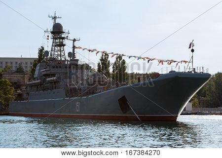 Sevastopol, Russia - June 09, 2016: Large landing ship Azov 151 in the Bay of Black Sea.