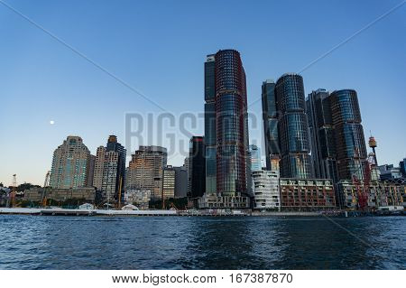 Sydney Cbd Cityscape With Barangaroo Point At Dusk