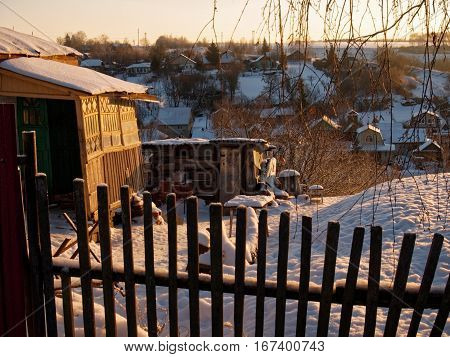 The rural outskirts of the city in the winter, the city Venev, Tula Region, Russia