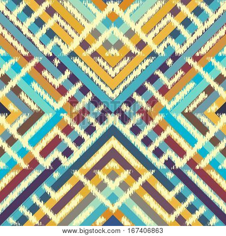 Seamless geometric pattern, based on ikat fabric style.