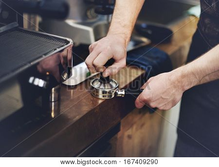 Coffee Machine Portafilter Steam Barista Shop Concept