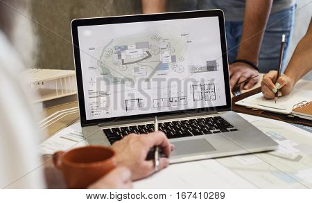 Design Studio Architect Creative Occupation Blueprint Laptop Concept