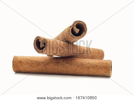 cinnamon close up isolated on white background When cinnamon is dried