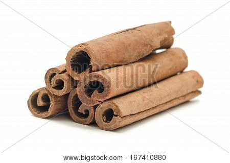 cinnamon close up isolated on white background When cinnamon is dried