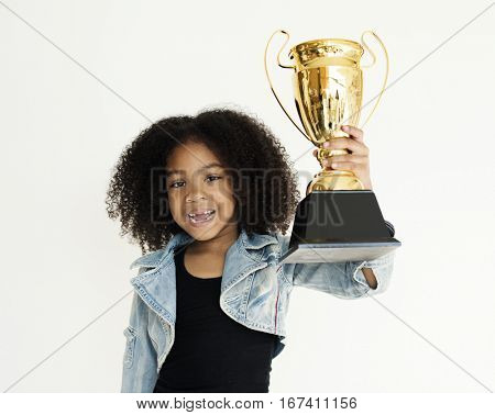 Girl Holding Trophy Winner Success Winner