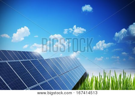 Commercial solar panel farm on a field