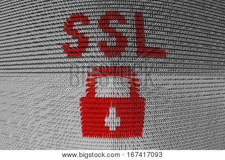 SSL lock is represented as a binary code 3d illustration