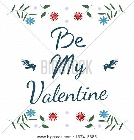 Valentine Day vector card. Birds with flowers