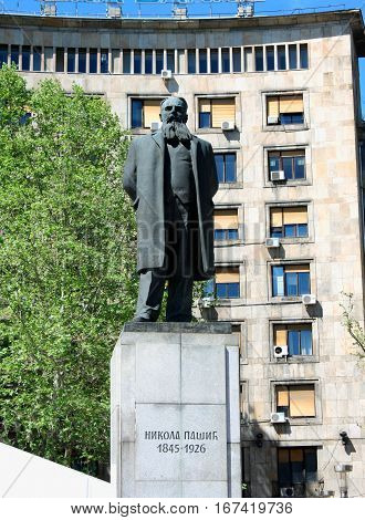 Belgrade Serbia: aug 21. 2016 - Nikola Pasic Square with monument in Belgrade - Serbia