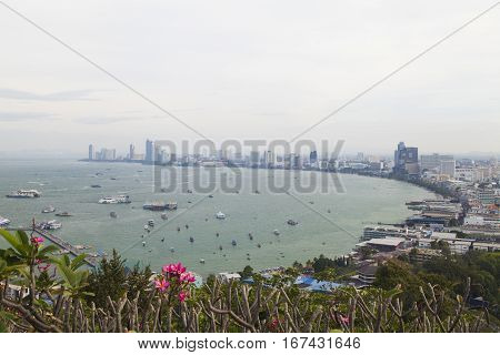 View of the sea city from height of bird's flight