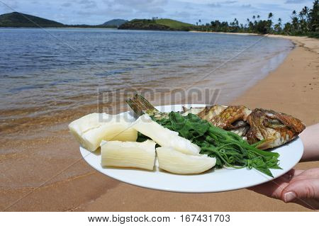 Indigenous Fijian Seafood And Vegetables Dish Fiji