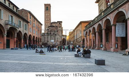Students On Piazza Giuseppe Verdi In Evening