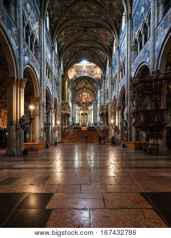 Nave Of Duomo Cathedral In Parma City