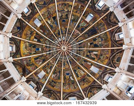 Painted Ceiling Of Baptistery In Parma City