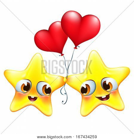 cute cartoon stars in love with heart balloons