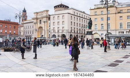 People On Piazza Garibaldi In Parma City