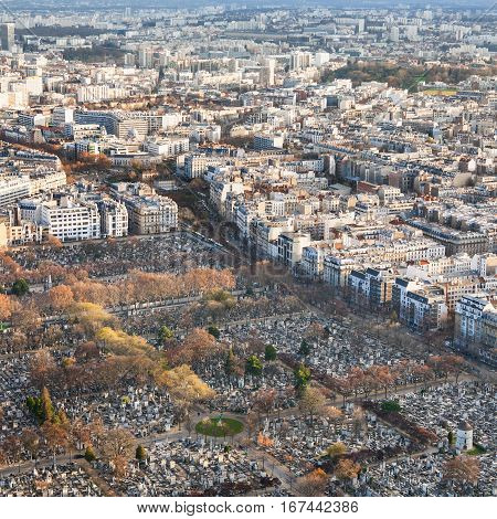 Paris Cityscape With Montparnasse Cemetery