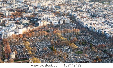 Paris City Skyline With Montparnasse Cemetery
