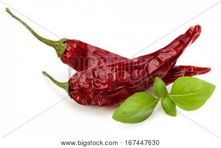 Dried red chili or chilli cayenne pepper isolated on white  background cutout