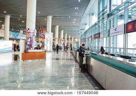 MACAO, CHINA - CIRCA FEBRUARY, 2016: inside Macau International Airport Terminal.