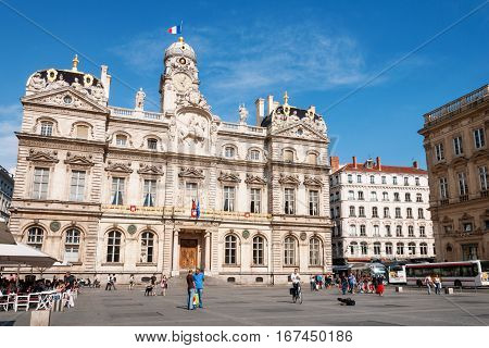 LYON, FRANCE - MAY 19: City Hall on Place des Terreaux. UNESCO World Heritage.