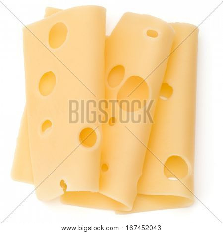 three Cheese slices isolated on white background