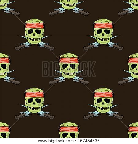 Skull Cross sharp Dagger Seamless Pattern Isolated on Brown