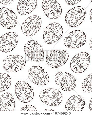 Seamless Pattern With Line Art Easter Eggs.