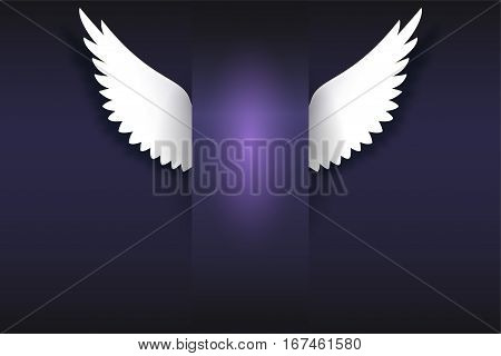 Artificial paper wings, soaring wings. Card with angel wings and place for your message. Card for your creativity