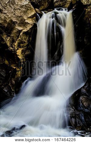 Waterfall flowing over rocks in Estes Park Colorado