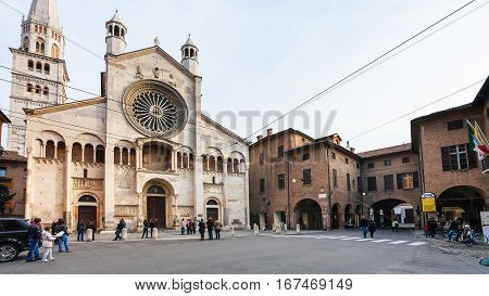 Corso Duomo And Cathedral In Modena City