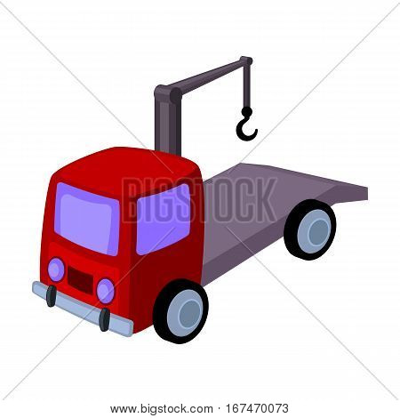 Tow truck icon in cartoon design isolated on white background. Parking zone symbol stock vector illustration.