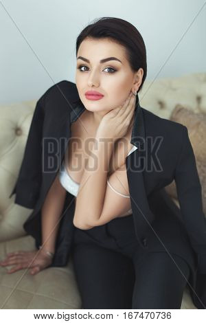 Portrait of a beautiful woman with big eyes.