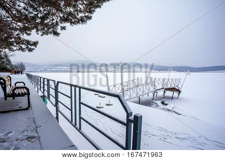 Frozen Bazaleti Lake, Panorama, Dusheti, Georgia