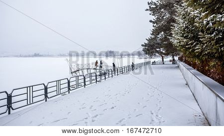 Frozen Bazaleti Lake, Panorama, Dusheti, Georgia