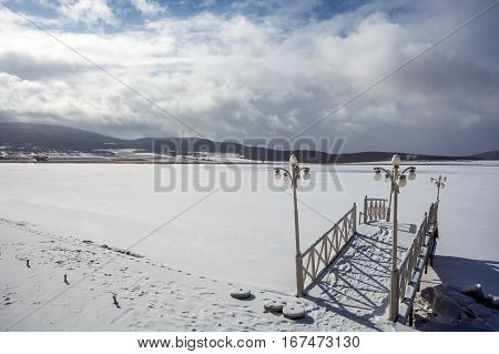 Frozen Bazaleti Lake, Panorama, Dusheti, Georgia