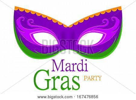 Mardi Gras purple carnival mask with ornaments for poster greeting card party invitation banner or flyer on white background. EPS10. Vector Illustration.