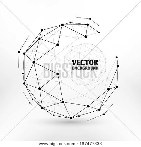 Broken connection network 3d polygon wireframe sphere technology vector illustration. Connect dots in sphere, illustration of network sphere design