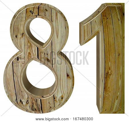 Numeral 81, Eighty One, Isolated On White Background, 3D Render